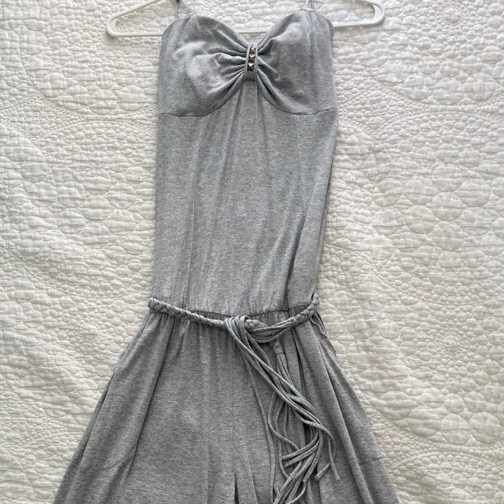 Guess strapless jumpsuit grey with braided tassel belt comfy flattering fit.
